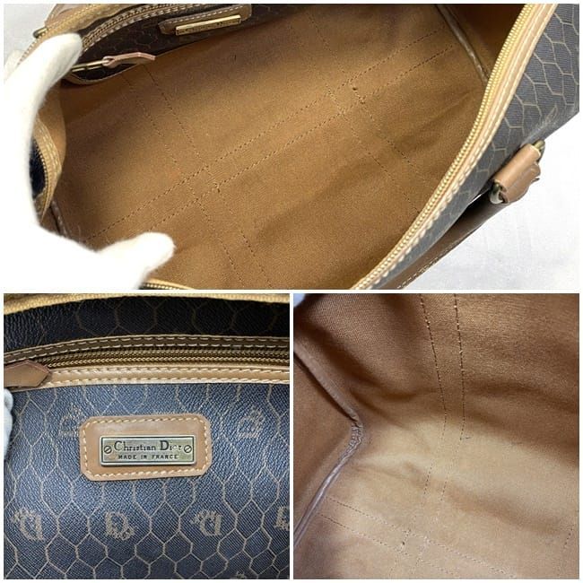 Christian Dior Boston Bag Gray Brown Honeycomb