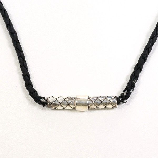 Bottega Veneta Intrecciato Circle Silver Leather Necklace 56 — view 6