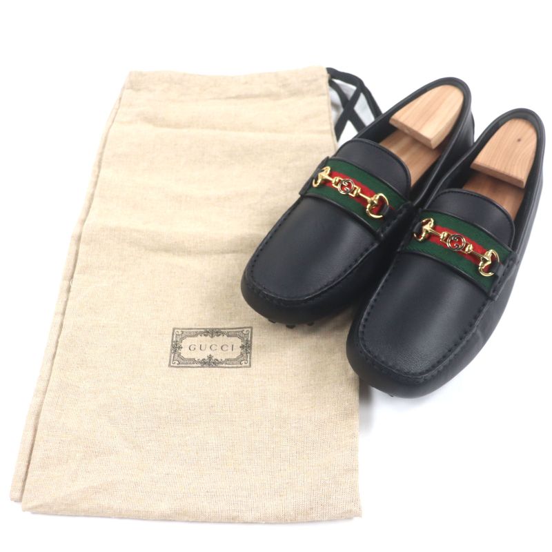 Gucci 624698 Webline Sherry Line Leather Horsebit Loafers Slip-on Driving