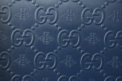 Gucci Wallet Unisex Long Wallet Round Zipper Leather Bee And GG Blue 406609