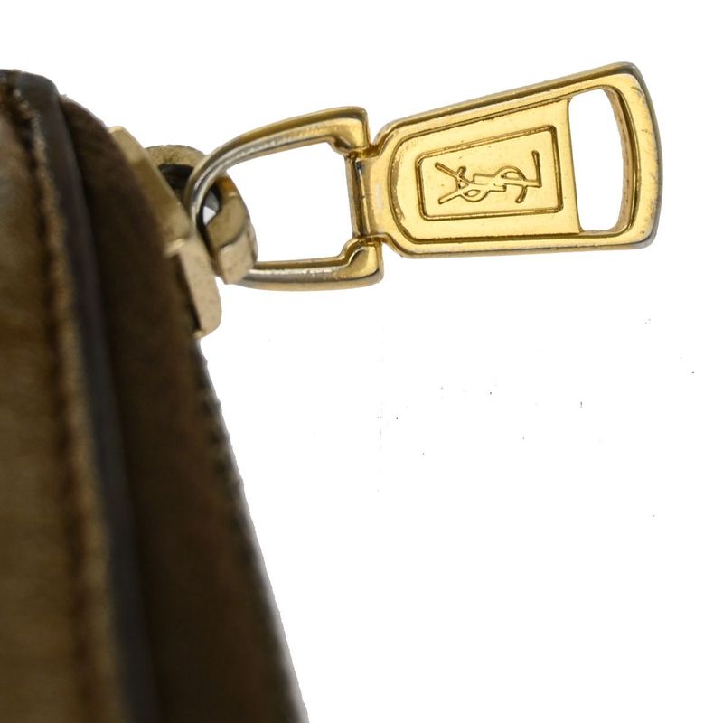 YVES Saint Laurent Long Wallet Round Zipper YSL Bronze Leather 07bs176