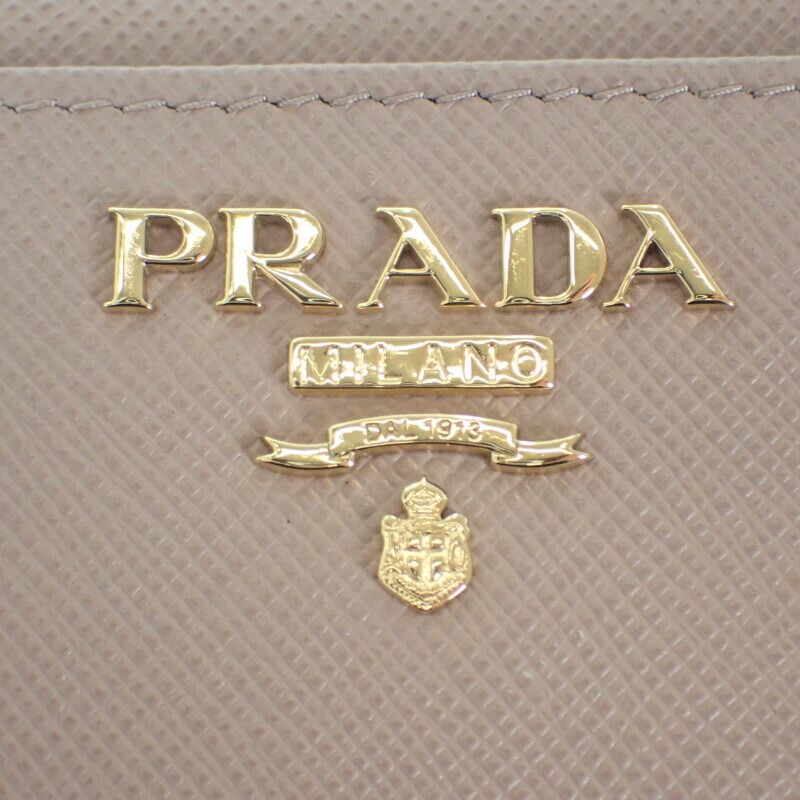 Prada L Shaped Zipper Coin Purse 1ml025 Coin Case Saffiano Cypria Pink Beige