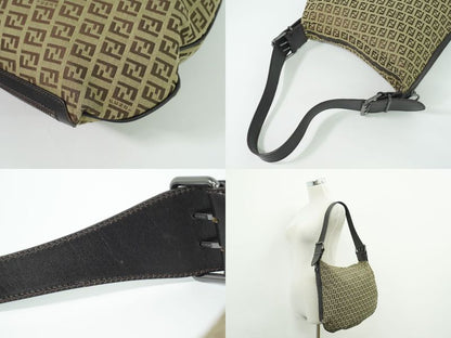 Authentic Fendi Zucchino Shoulder Bag Canvas Beige Brown 8br129 Zucchino Bag