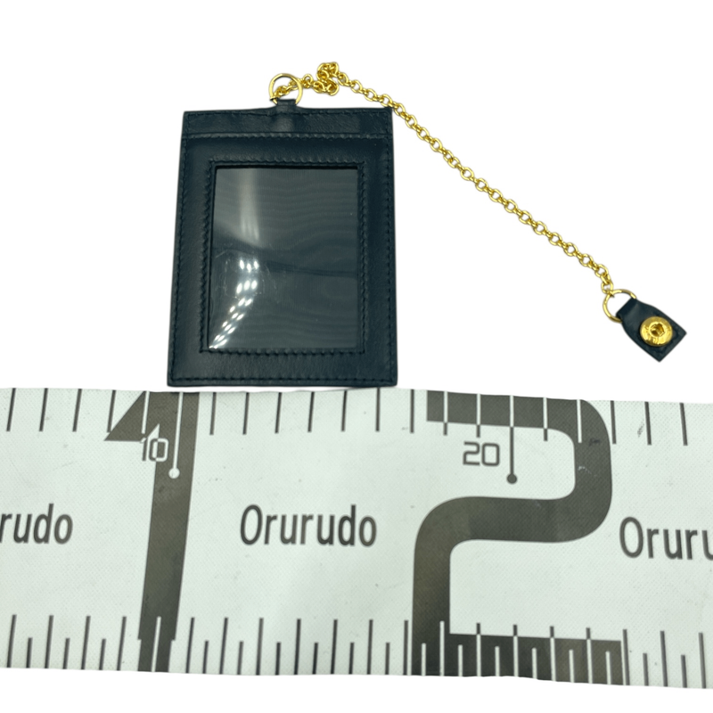 Prada Card Case Pass Case Leather Chain Logo Black