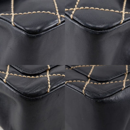 Chanel Wild Stitch Double Chain Shoulder Leather Black Women's Shoulder Bag