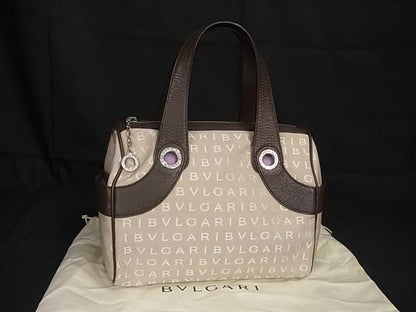 Bvlgari Canvas And Leather Handbag Mini Boston Women Beige And Brown Av7598