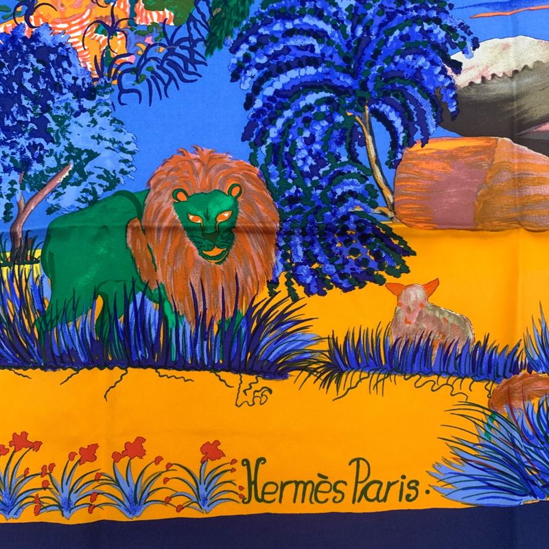 Hermes Carre 90 Nuba Mountain Nuba Mountain Navy Scarf 100% Silk