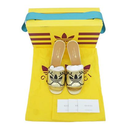 Gucci Adidas Collaboration Sandals Gold 722445 Size 38 Mule Heel Logo