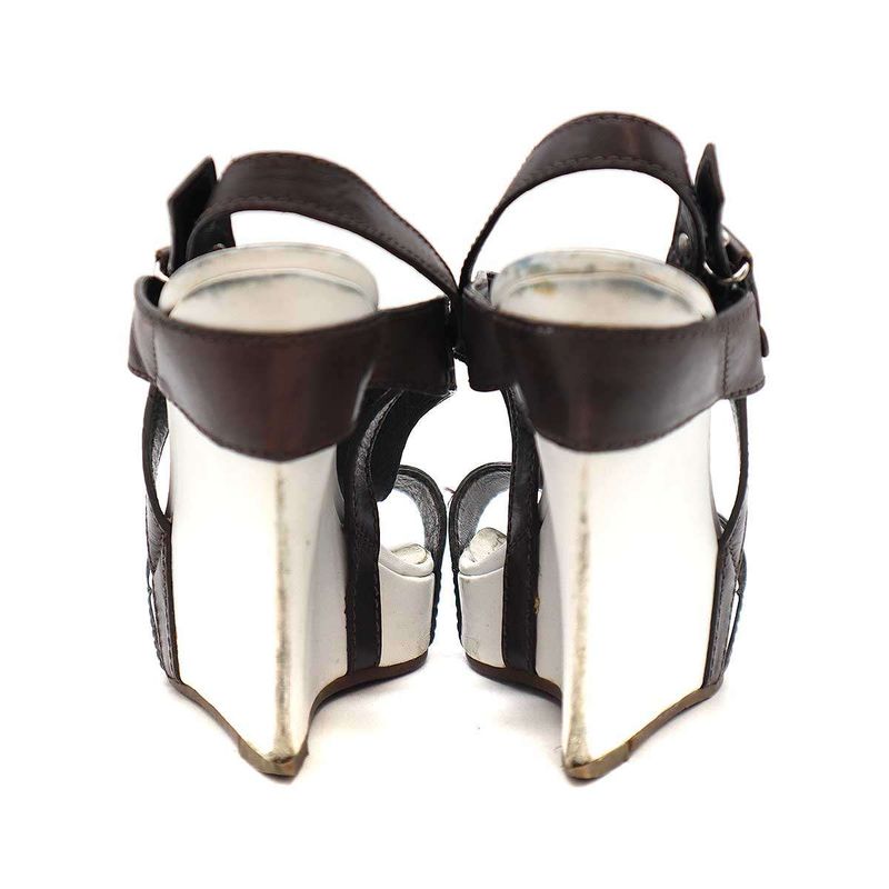 Celine Wedge Sole Strap Sandal White and Brown 36