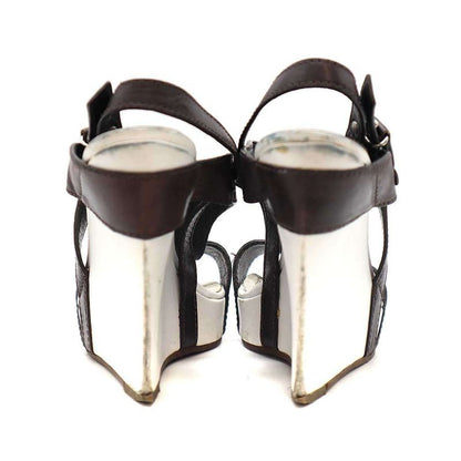 Celine Wedge Sole Strap Sandal White and Brown 36