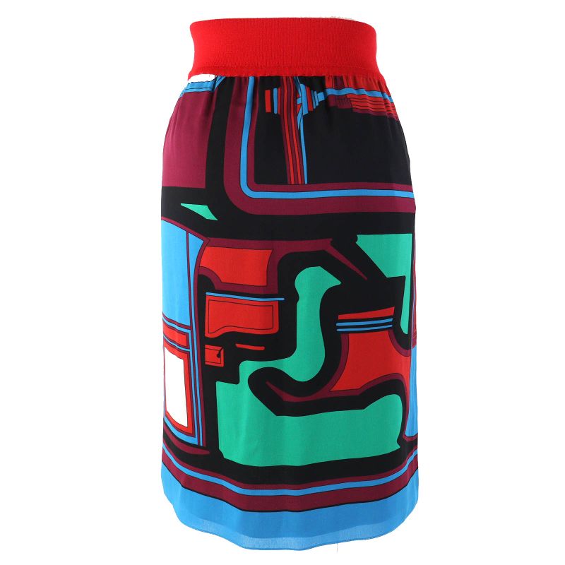 Hermes 522823do 100% Silk All-over Design Twill Laine Wrap Skirt Multicolor 38