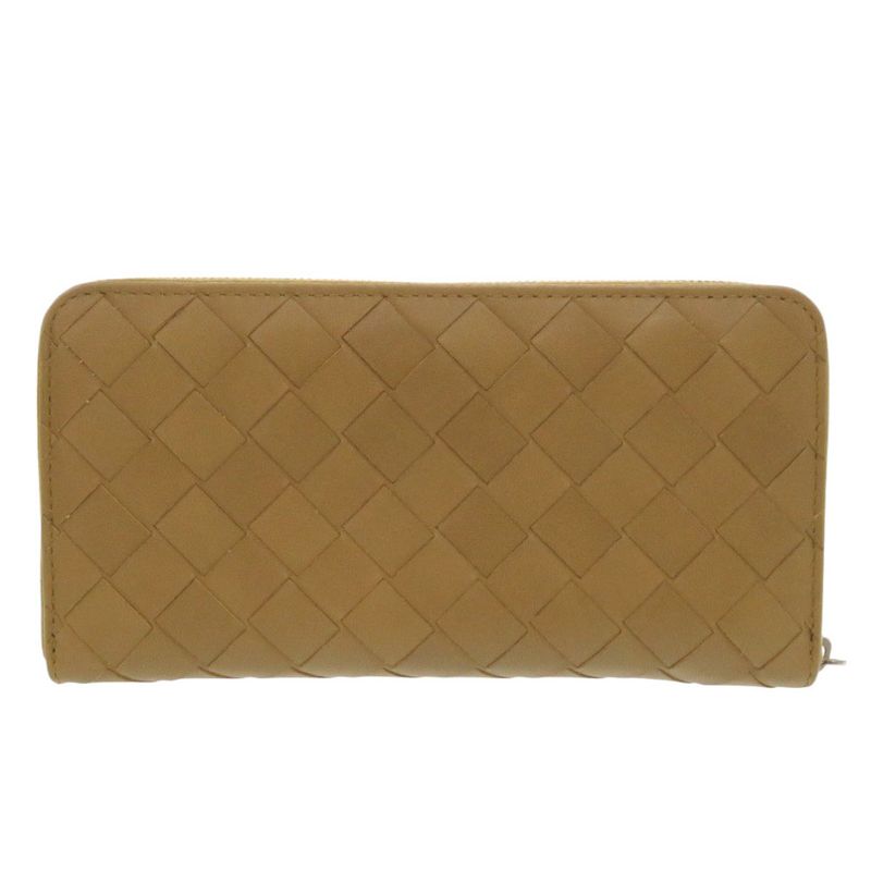 Bottega Veneta Intrecciato Leather Brown Round Zipper Long Wallet Brown 0387