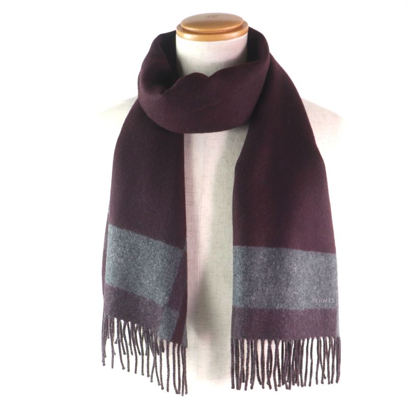 Hermes H Passant 100% Cashmere Current Model Logo Embroidery Fringed Scarf