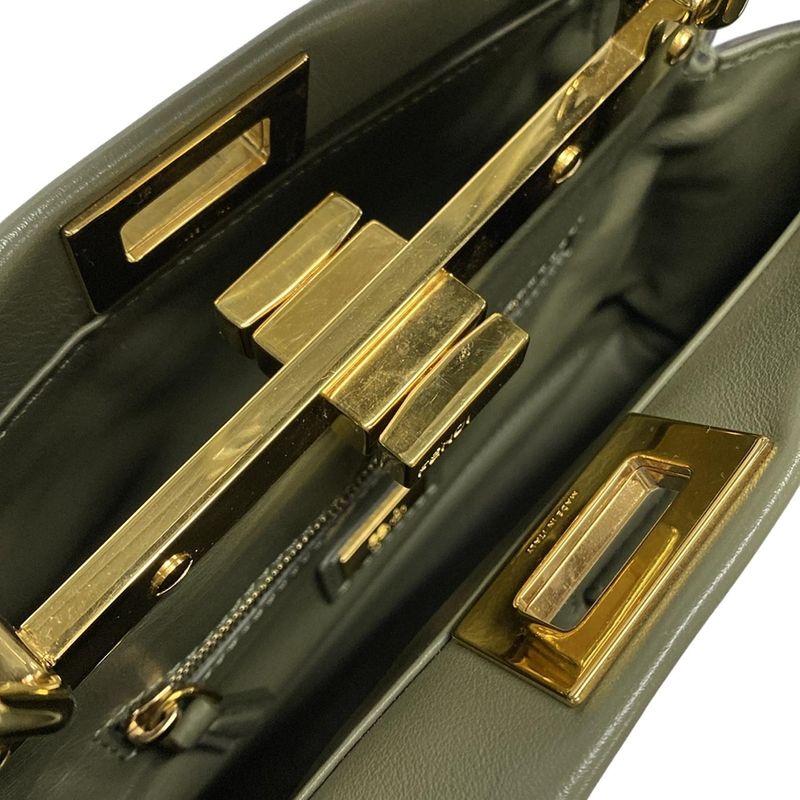 Fendi Handbag Mini Peekaboo Pocket 8bn311 Khaki Leather