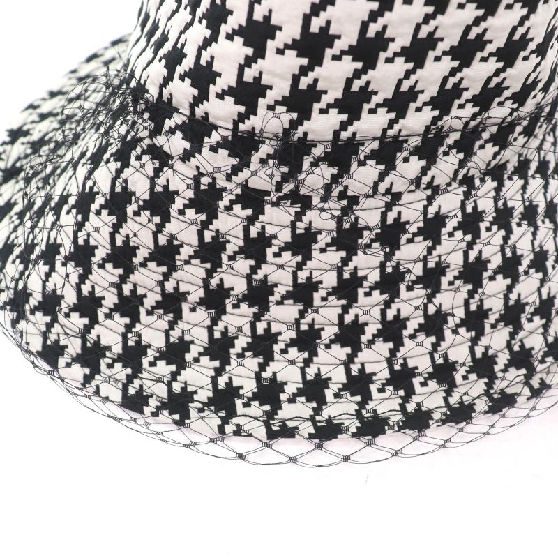 Christian DIOR 04mon924g153 Staggered Houndstooth Hat With Tulle Black White 58