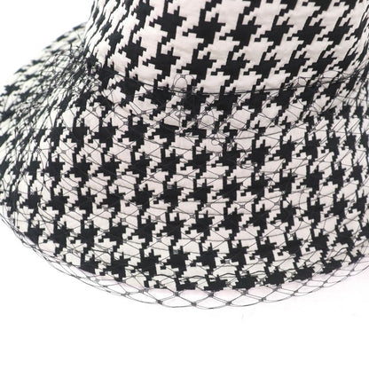 Christian DIOR 04mon924g153 Staggered Houndstooth Hat With Tulle Black White 58