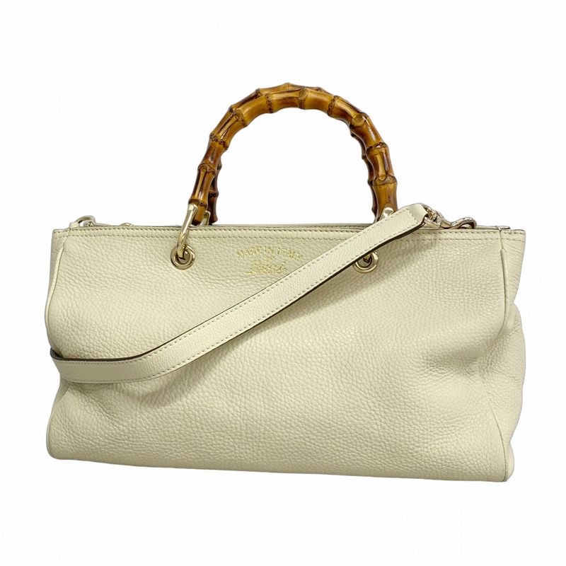 Gucci Handbag Bamboo 323660 Leather Ivory Chien Pan Gold Hardware Women