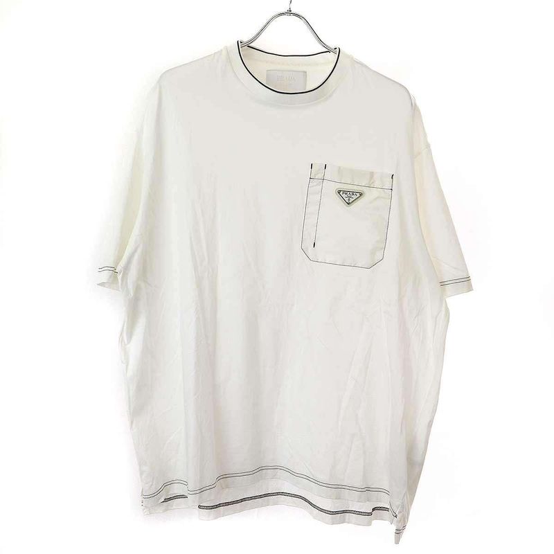 Prada 22ss Logo Plate Nylon Pocket T-Shirt Ujn790 10d3 White XS