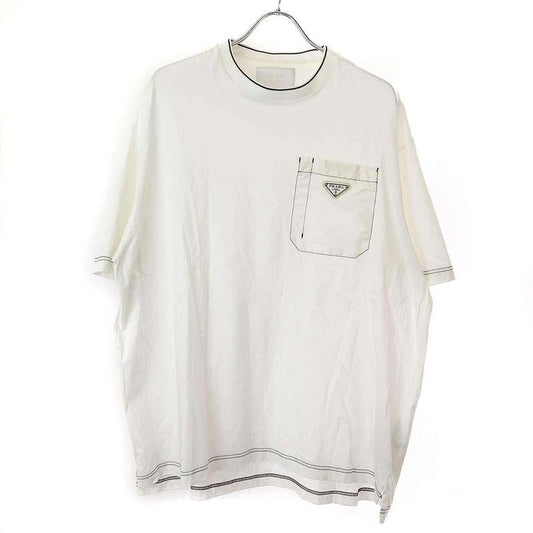 Prada 22ss Logo Plate Nylon Pocket T-Shirt Ujn790 10d3 White XS