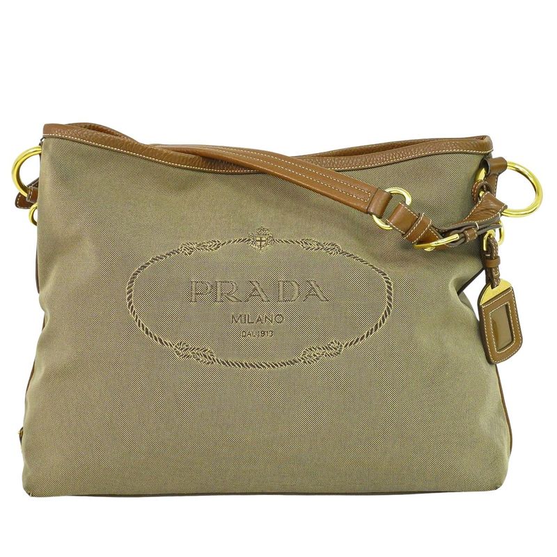 Authentic Prada Logo Shoulder Bag Canvas Brown Bag Pre-owned [follow-up Discount