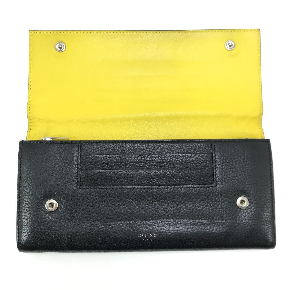 Celine Long Wallet Large Flap Multifunction S-Ba-0193 Black X Yellow