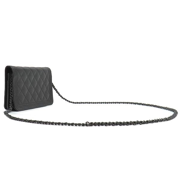 Chanel Chain Wallet Boy Chanel Caviar Skin Black Hardware Black Chain Shoulder