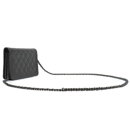 Chanel Chain Wallet Boy Chanel Caviar Skin Black Hardware Black Chain Shoulder