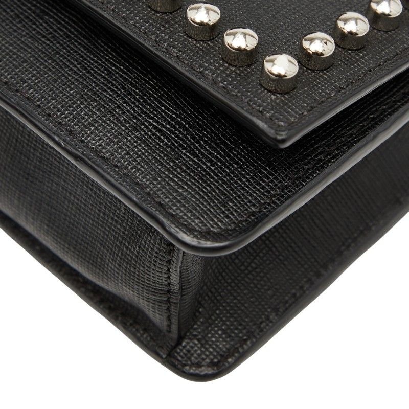 Fendi Carlito Studded Chain Shoulder Bag Wallet Bag 8m0346 Black Leather Women