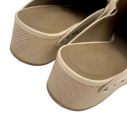 Hermes Karya Sandals Shoes Leather Wood Beige Studded Mules Sabot