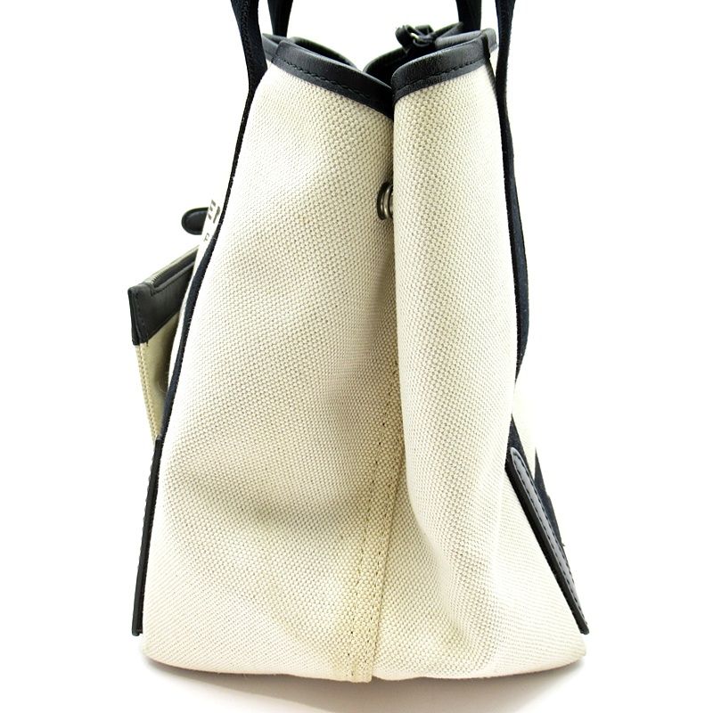 Balenciaga Navy Cabas Su S 339933 Canvas Leather Women's Tote Bag Natural Black