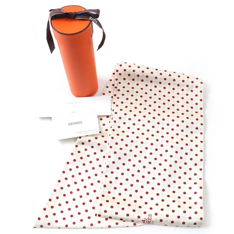 Hermes 099882s Maxi Twilly 100% Silk Ivoire/rouge Bee Insect Dotted Calais