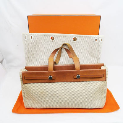 Hermes Herbag Her Bag Cabas MM Toile GM Tote Bag Hand Silver Hardware