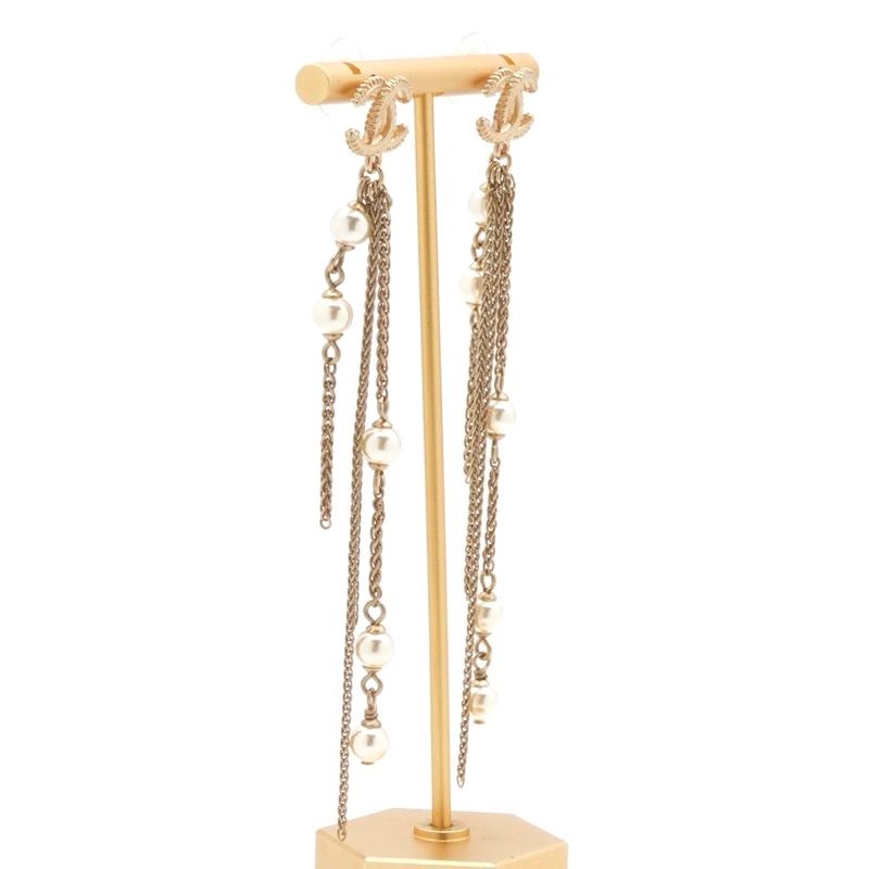 Chanel Earrings Earring Gold Coco Mark Chain Pearl