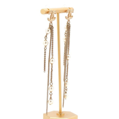 Chanel Earrings Earring Gold Coco Mark Chain Pearl
