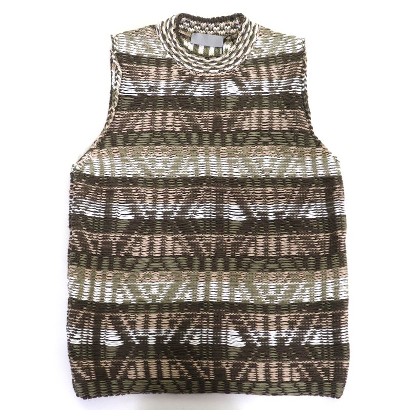 DIOR Christian DIOR Homme 383m636at544 100% Cotton Woven Pattern Crewneck Knit Vest Khaki L