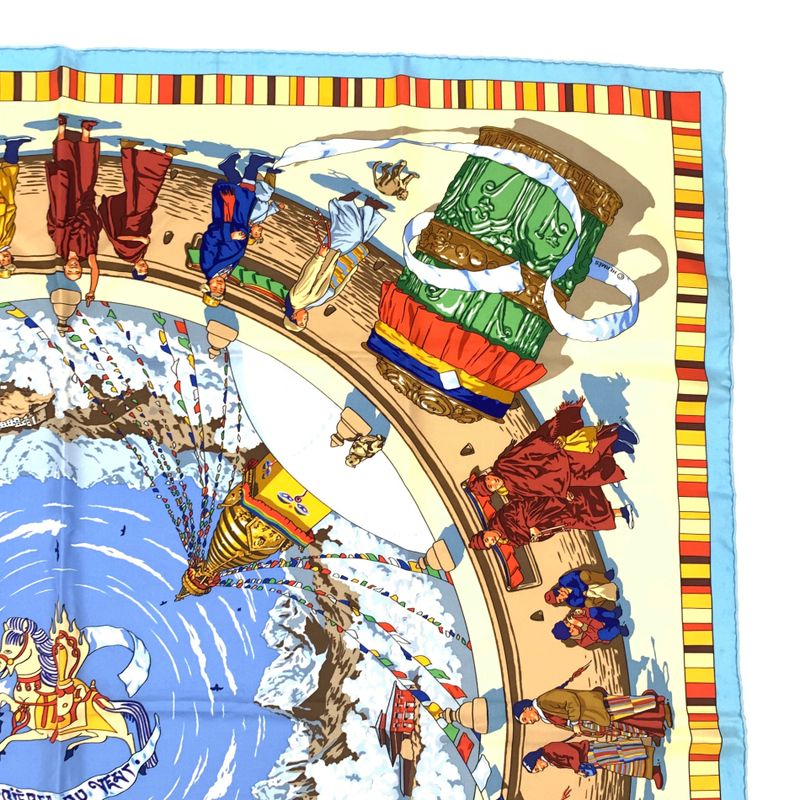 Hermes Carre 90 Prieres AU VENT Prayer In The Wind Blue X Multicolor Scarf Silk