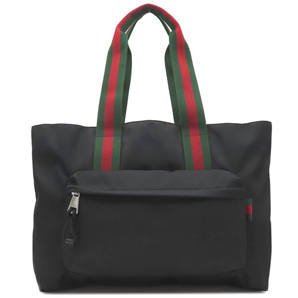 Gucci Tote Bag Logo Large Nylon Black Silver Hardware Shoulder Travel Bag