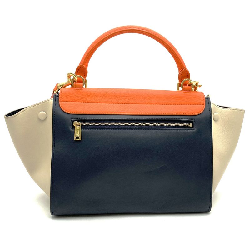 Celine Trapeze 4124 Handbag Crossbody Shoulder Bag Orange/black/white Black/whit