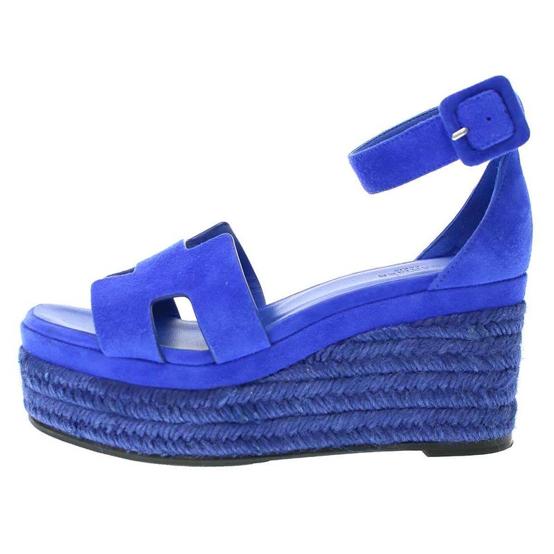 Hermes 24ss Espadrille Elda Suede Leather Wedge Sole Sandals Blue 35