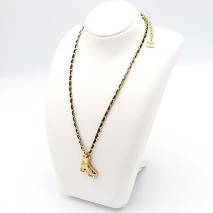 Chanel Roller Skate Necklace Pendant F24 COCO Faux Pearl Rhinestone Gold Color
