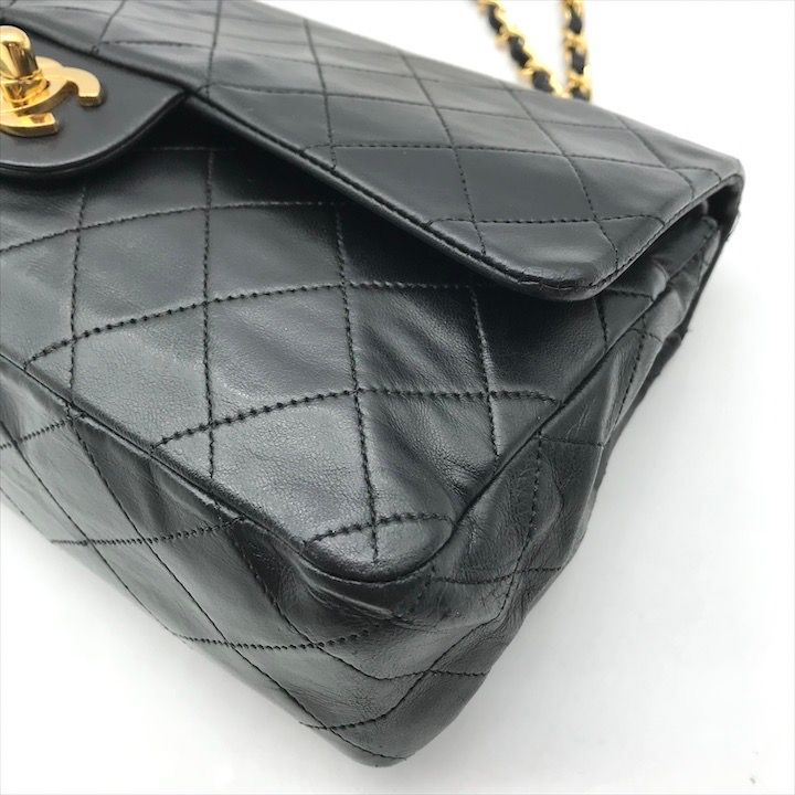 Chanel CC Logo Quilted 25 Double Flap Chain Lambskin Shoulder Bag Black