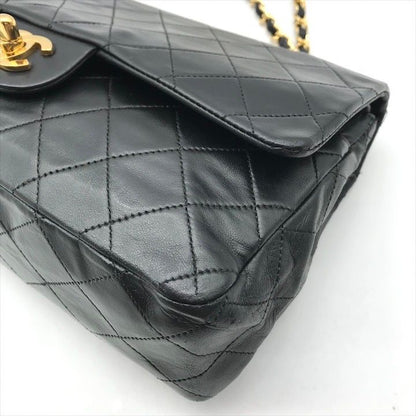 Chanel CC Logo Quilted 25 Double Flap Chain Lambskin Shoulder Bag Black
