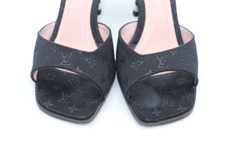 Louis Vuitton Monogram Satin Mule Sandals Women's 37 Ma1020 Black Made In Italy