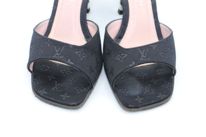 Louis Vuitton Monogram Satin Mule Sandals Women's 37 Ma1020 Black Made In Italy