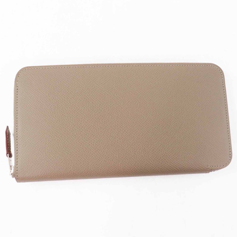Hermes Azap Long Silk Quin Etoupe Vaux Epson Long Wallet Engraved W With Box
