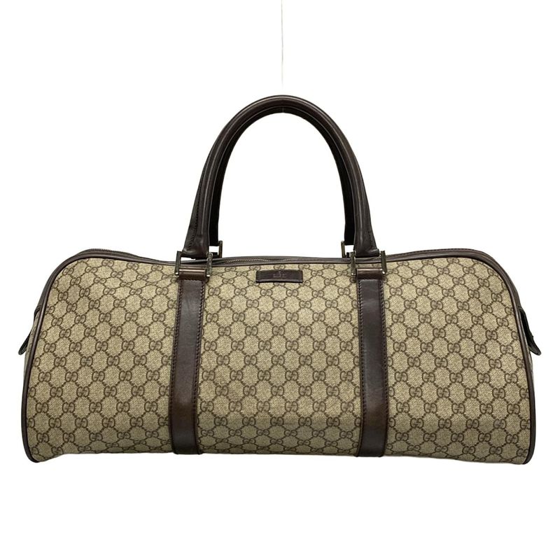 Gucci Boston Bag GG Supreme 108793 Beige X Dark Brown Leather