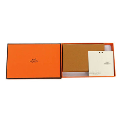 Hermes Calvi Sesame Brown Chevre B Engraved Silver Hardware Card Holder