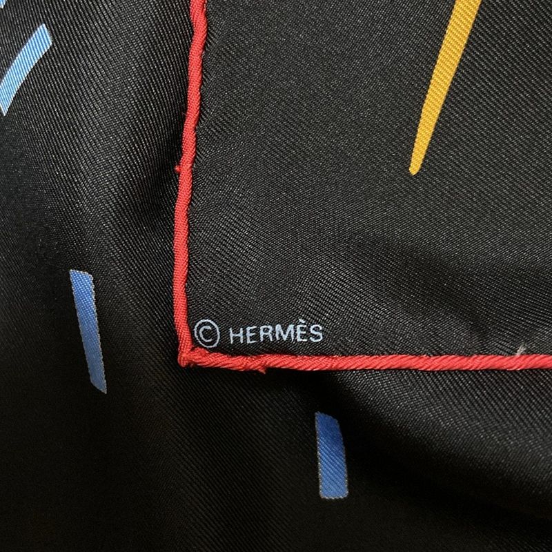 Hermes Scarf Carré 90 Black×red×multi Pluie D'etincelles
