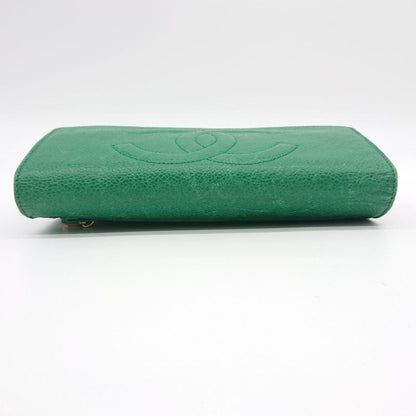 Vintage Chanel Pouch Caviar Skin Green Coco Mark With Sticker