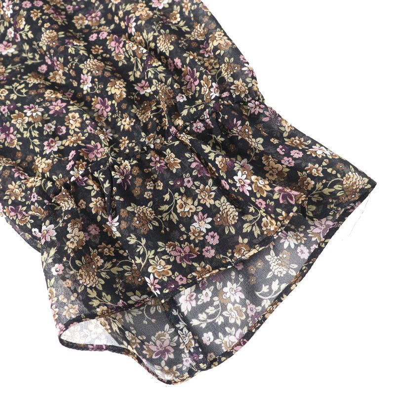 Celine 100% Silk Flower Print Floral Pattern Frilled Collar Logo Button Chiffon